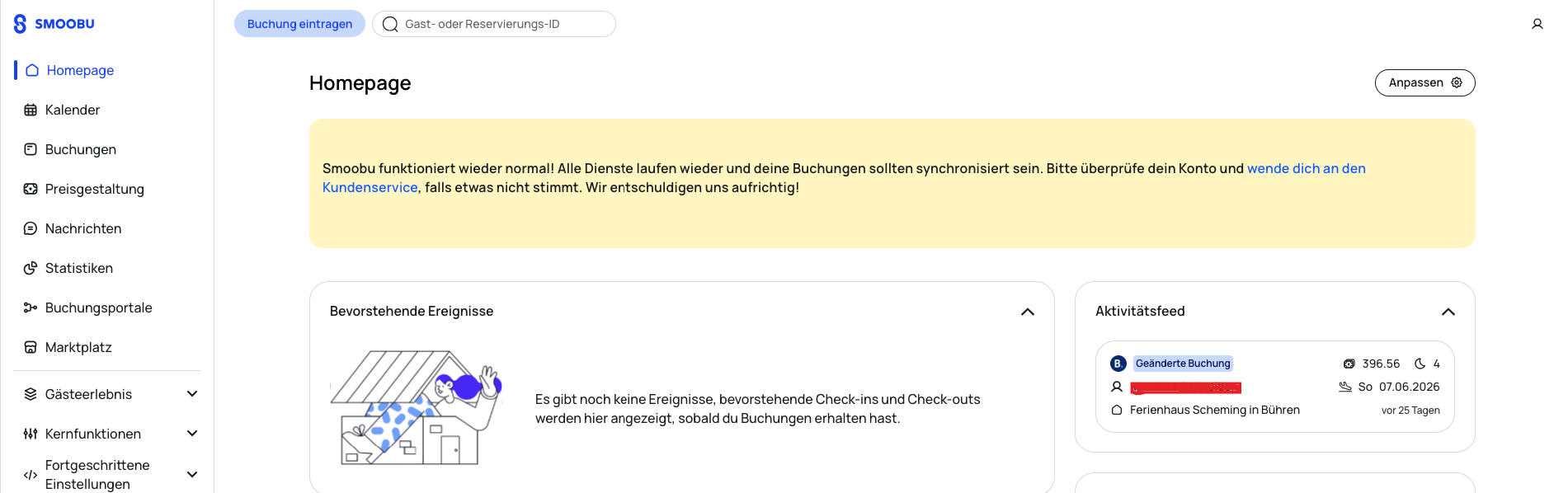 Booking.com Partner werden – Smoobu Buchungssoftware Dashboard für Ferienwohnungs-Vermieter